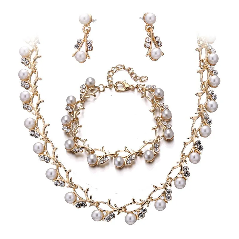 Vintage Pearl Bridal Jewelry Sets Necklace Earring for Women Party Gift Costume