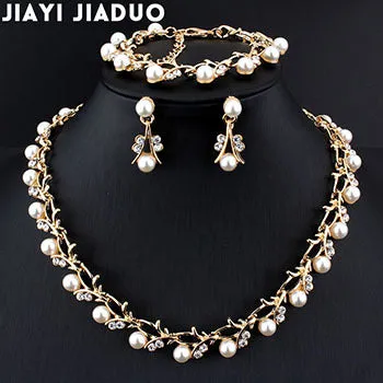 Vintage Pearl Bridal Jewelry Sets Necklace Earring for Women Party Gift Costume