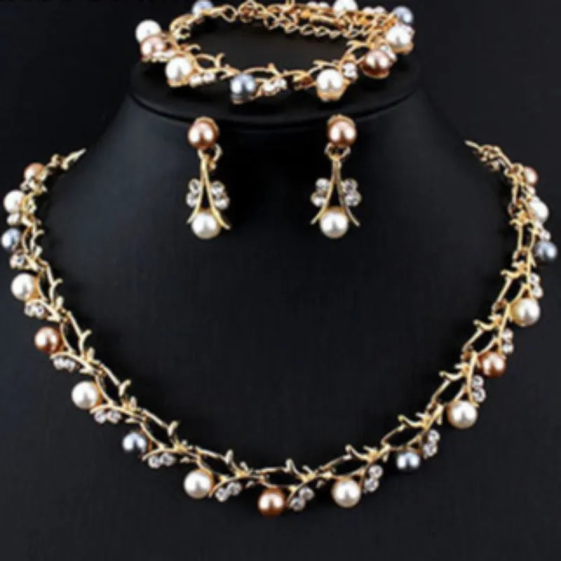 Vintage Pearl Bridal Jewelry Sets Necklace Earring for Women Party Gift Costume