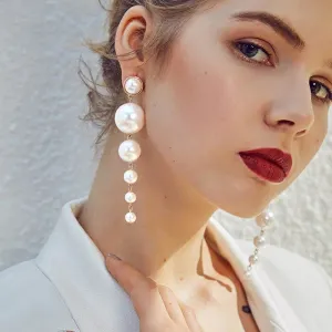 Vintage Pearl Long Drop Earrings