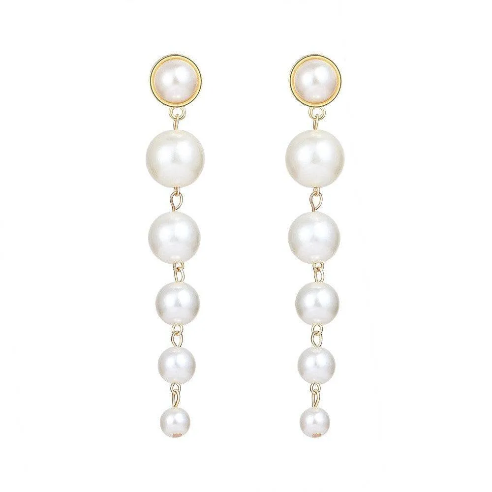 Vintage Pearl Long Drop Earrings
