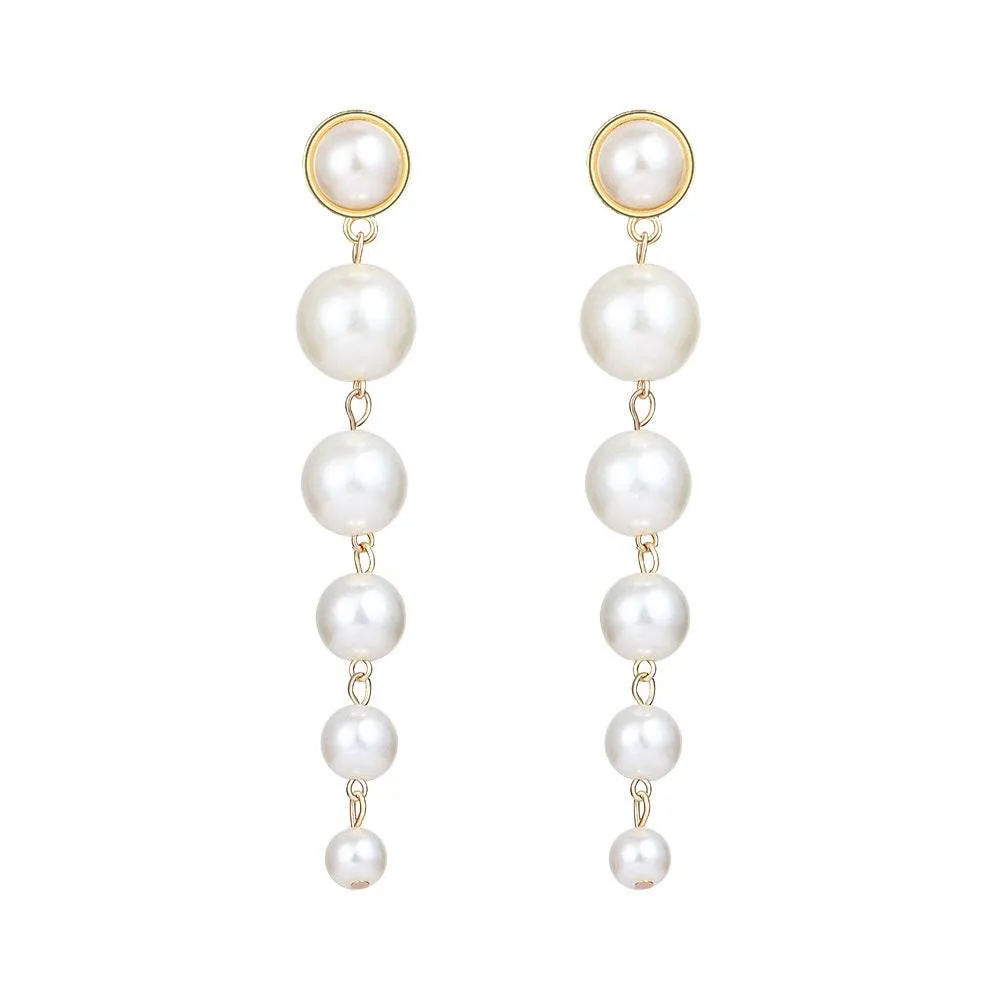 Vintage Pearl Long Drop Earrings