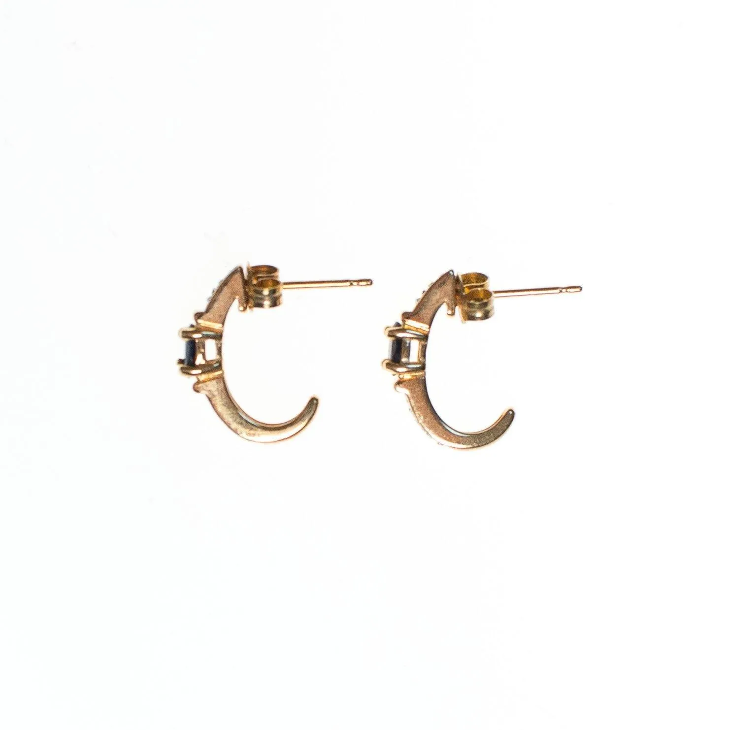 Vintage Sapphire and Miligrain Accent Half Hoop 18kt Gold Over Sterling Silver Pierced Earrings