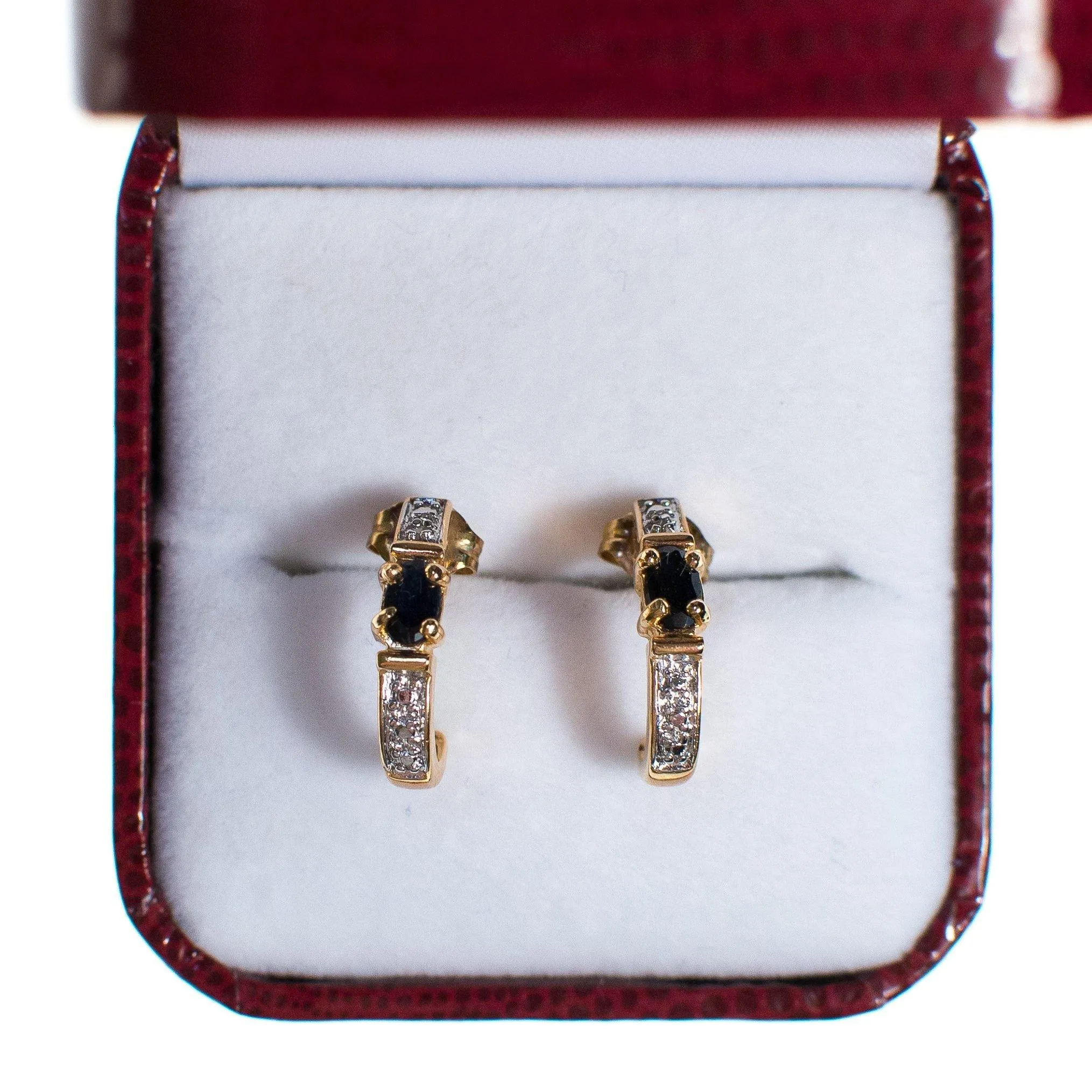 Vintage Sapphire and Miligrain Accent Half Hoop 18kt Gold Over Sterling Silver Pierced Earrings