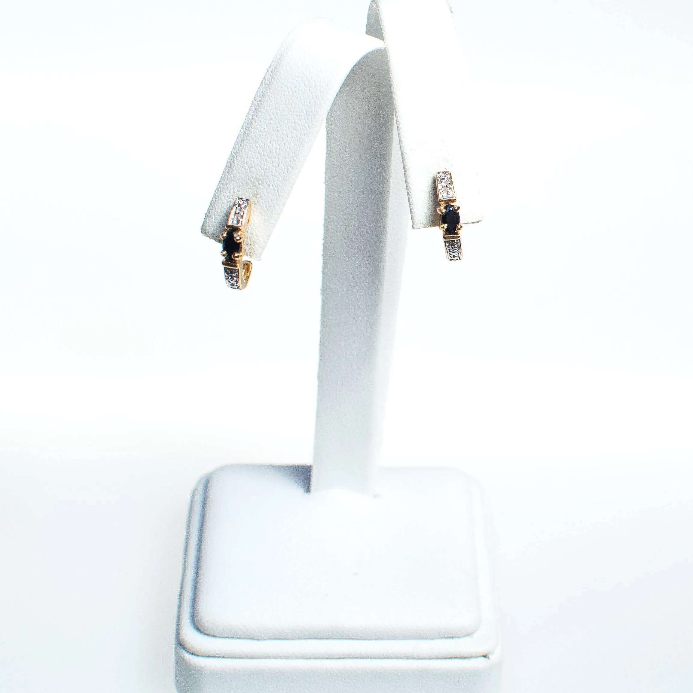Vintage Sapphire and Miligrain Accent Half Hoop 18kt Gold Over Sterling Silver Pierced Earrings