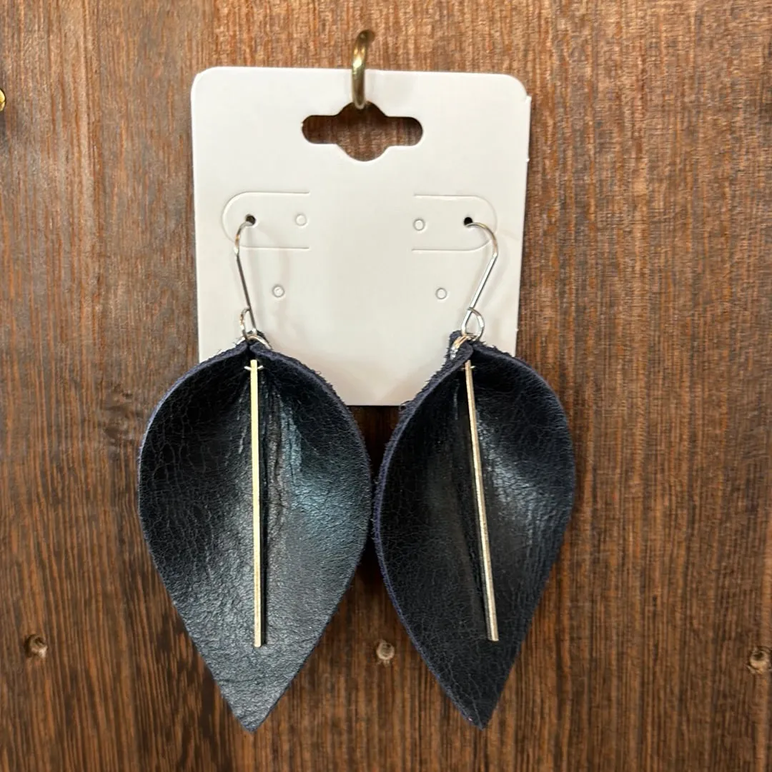 WEF - Leather Leaf w/Gold Bar Earrings