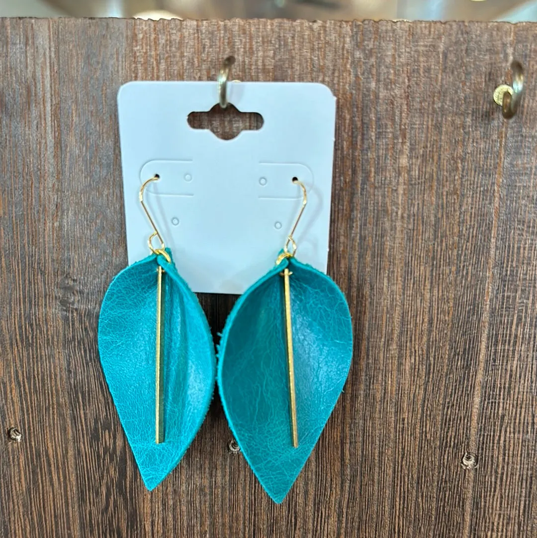 WEF - Leather Leaf w/Gold Bar Earrings