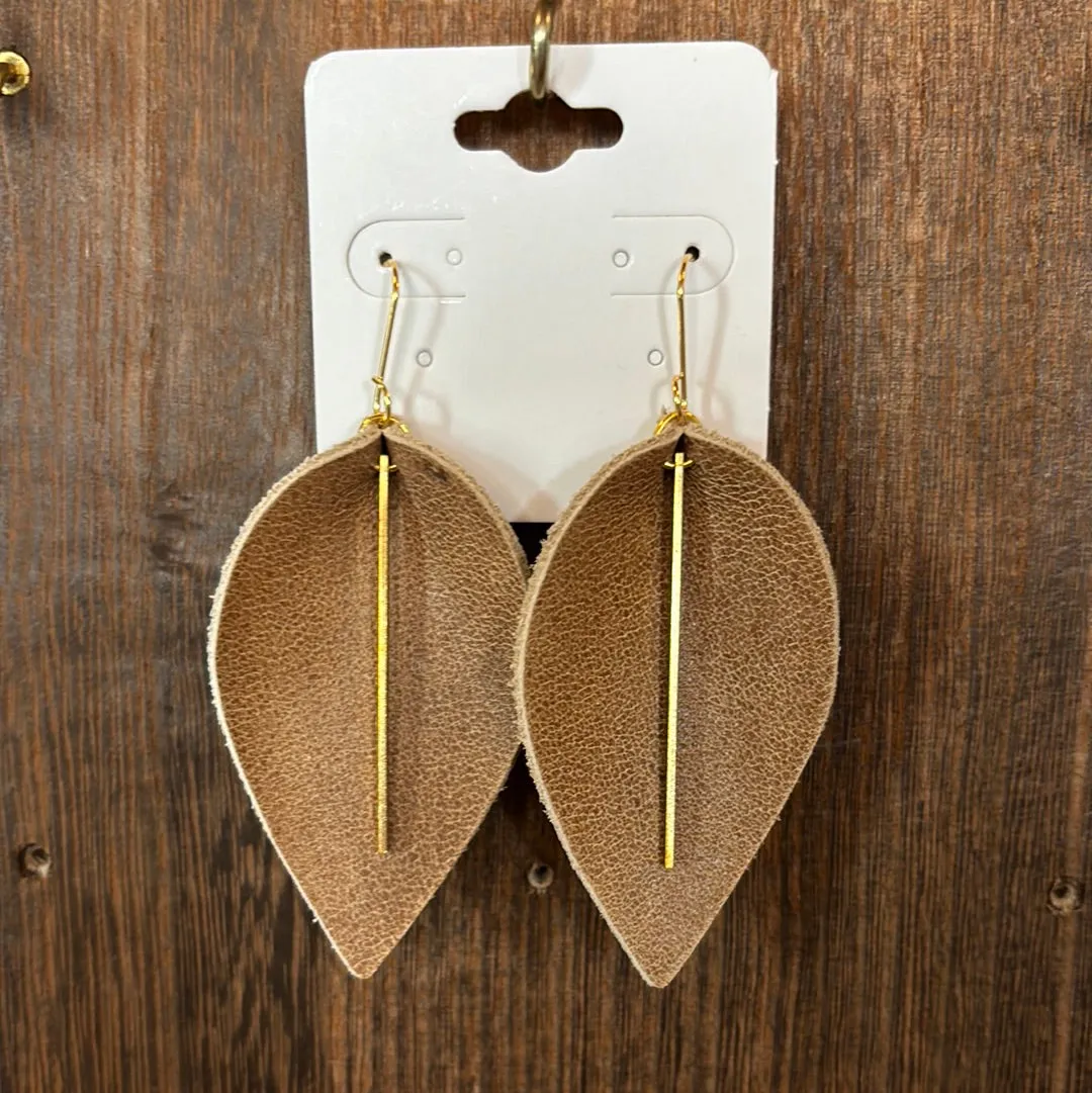 WEF - Leather Leaf w/Gold Bar Earrings