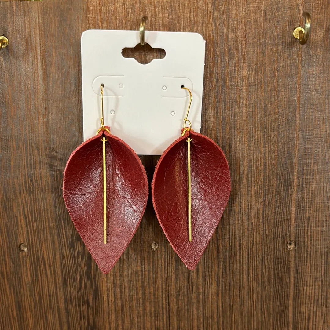 WEF - Leather Leaf w/Gold Bar Earrings