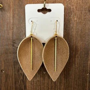 WEF - Leather Leaf w/Gold Bar Earrings