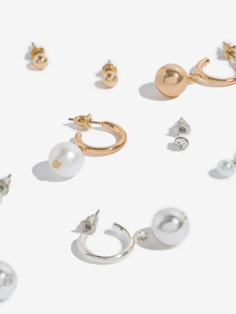 Westside Accessories Gold & Silver Pearl Stud and Drop Earrings - Pack of 6