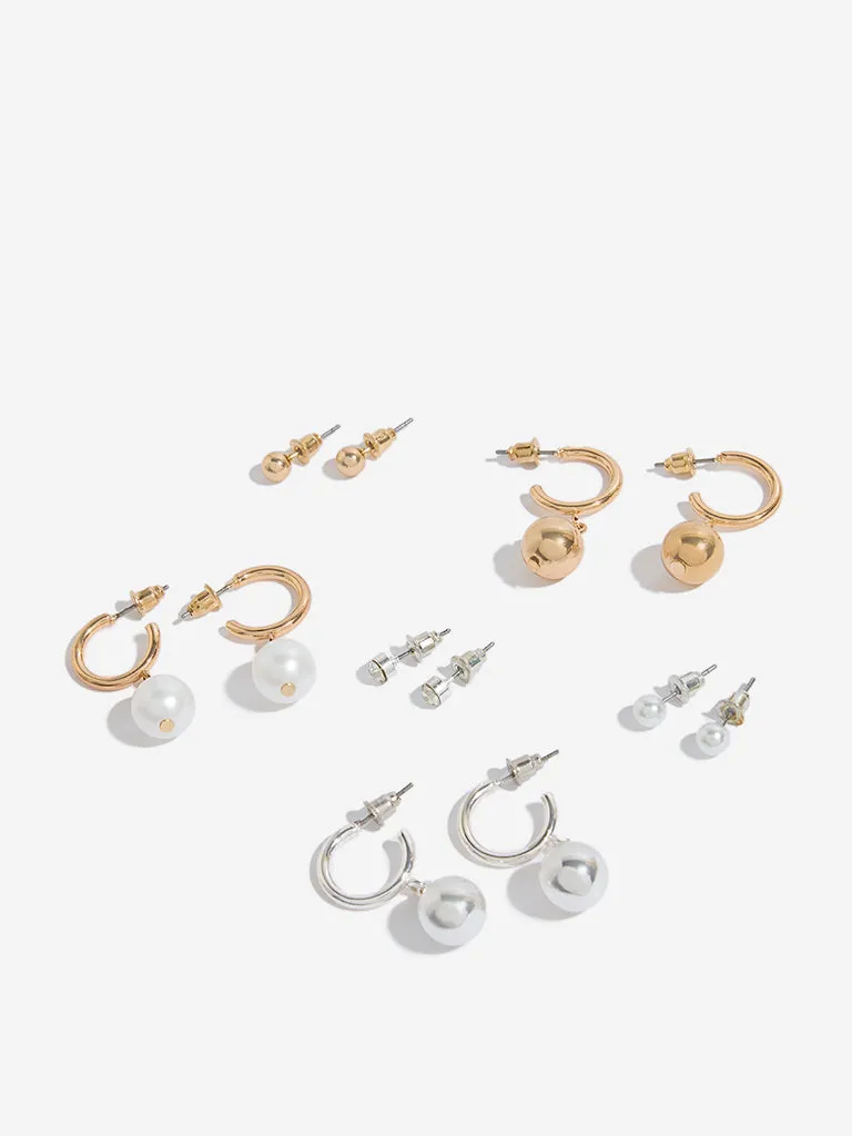 Westside Accessories Gold & Silver Pearl Stud and Drop Earrings - Pack of 6