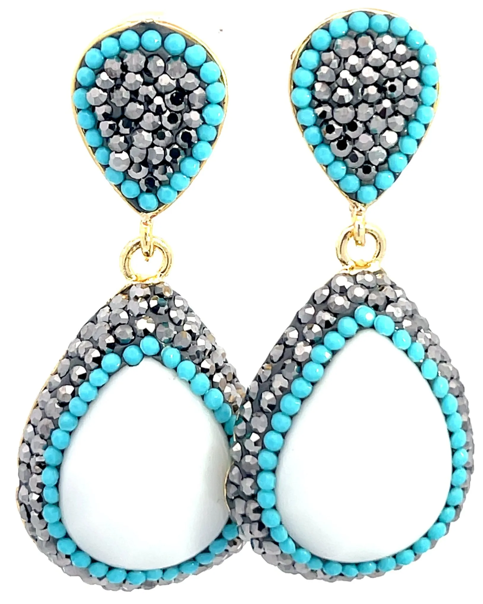 White Agate Turquoise Teardrop Gemstone Crystal Drop Earrings