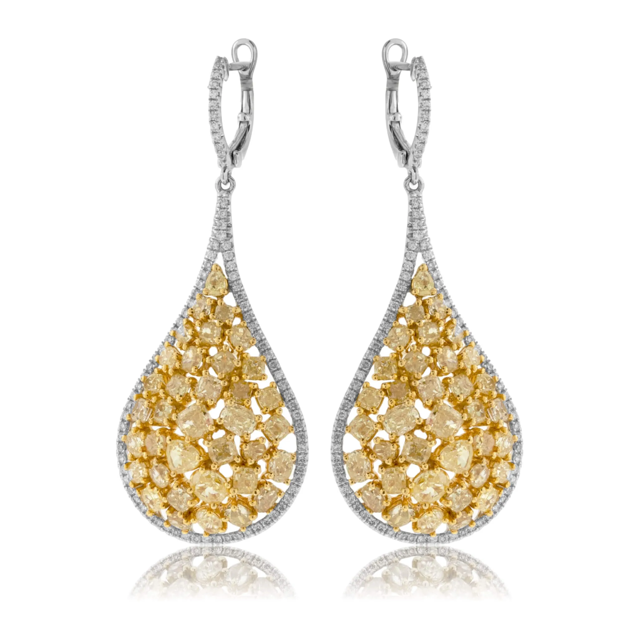 White & Yellow Gold Diamond &  Fancy Cut Yellow Diamond Earrings