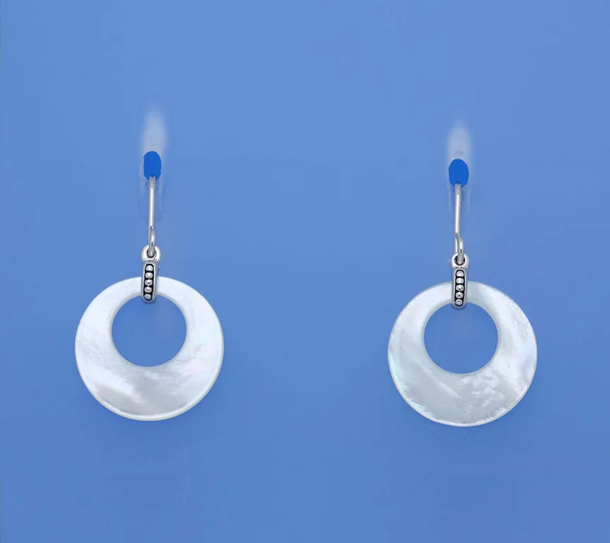 White and Black Plated Silver Earrings with 18.2*1.3mm Mother of Pearl