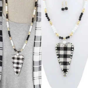 White buffalo plaid heart necklace