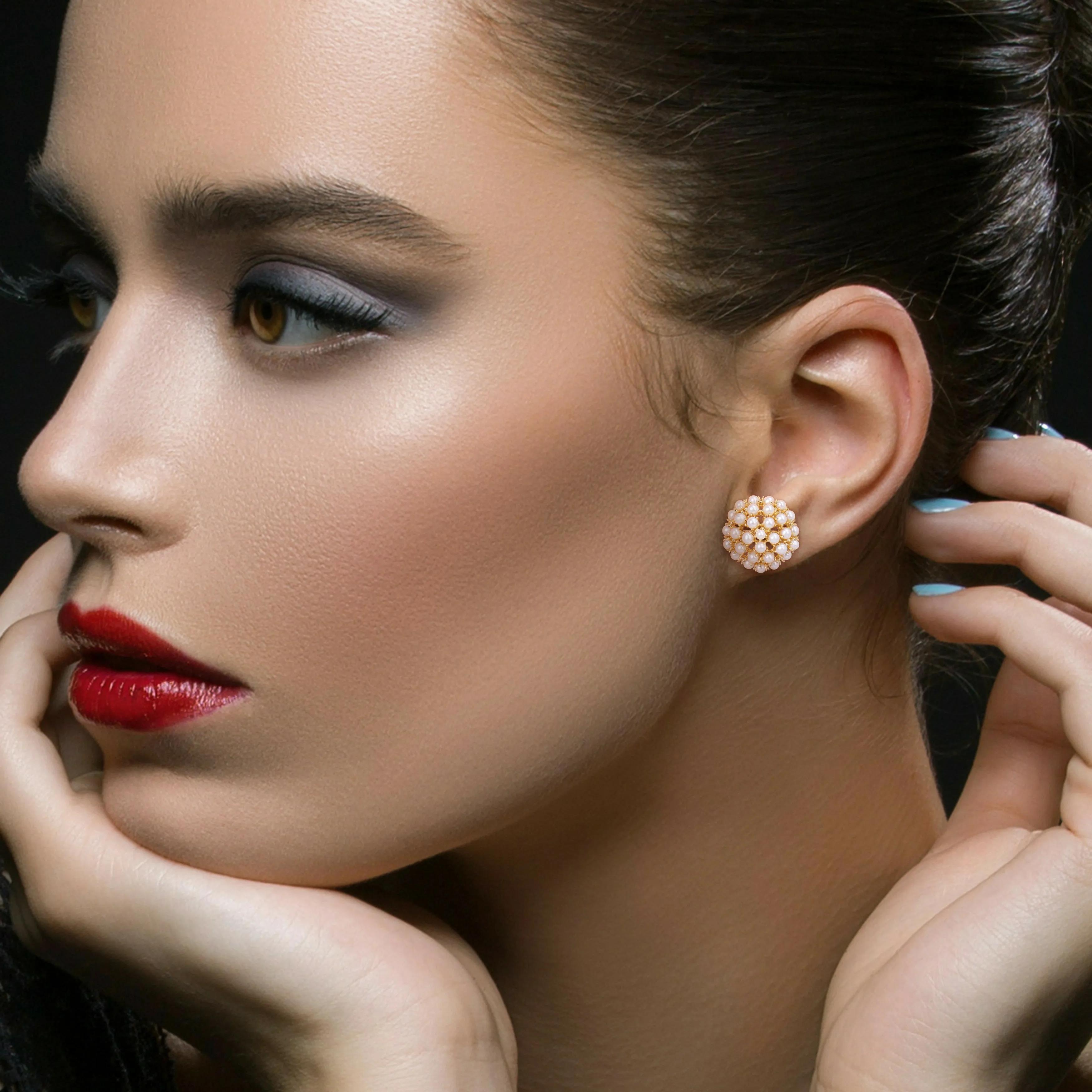 White Freshwater Cultured Pearl Earrings 10k Yellow Gold