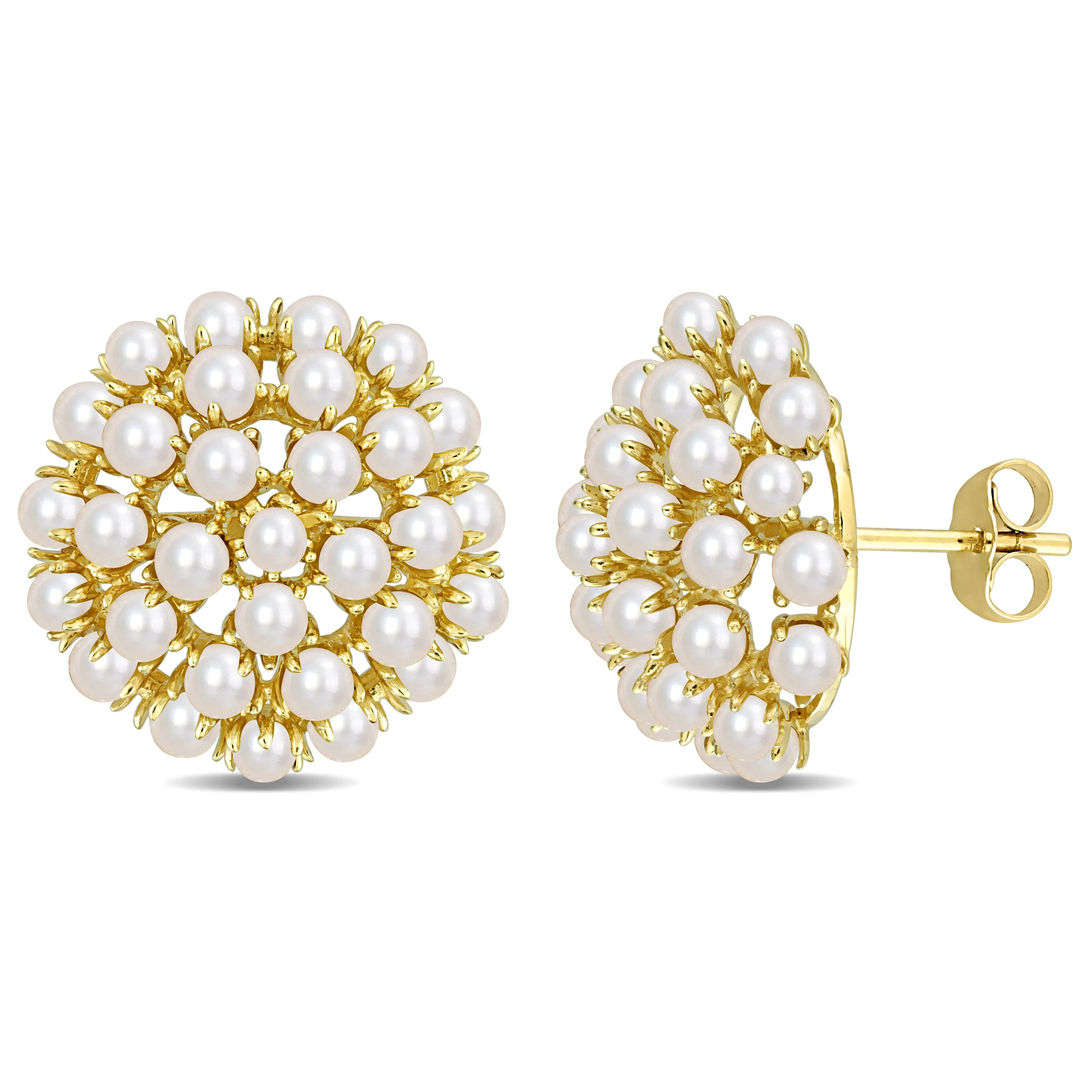 White Freshwater Cultured Pearl Earrings 10k Yellow Gold