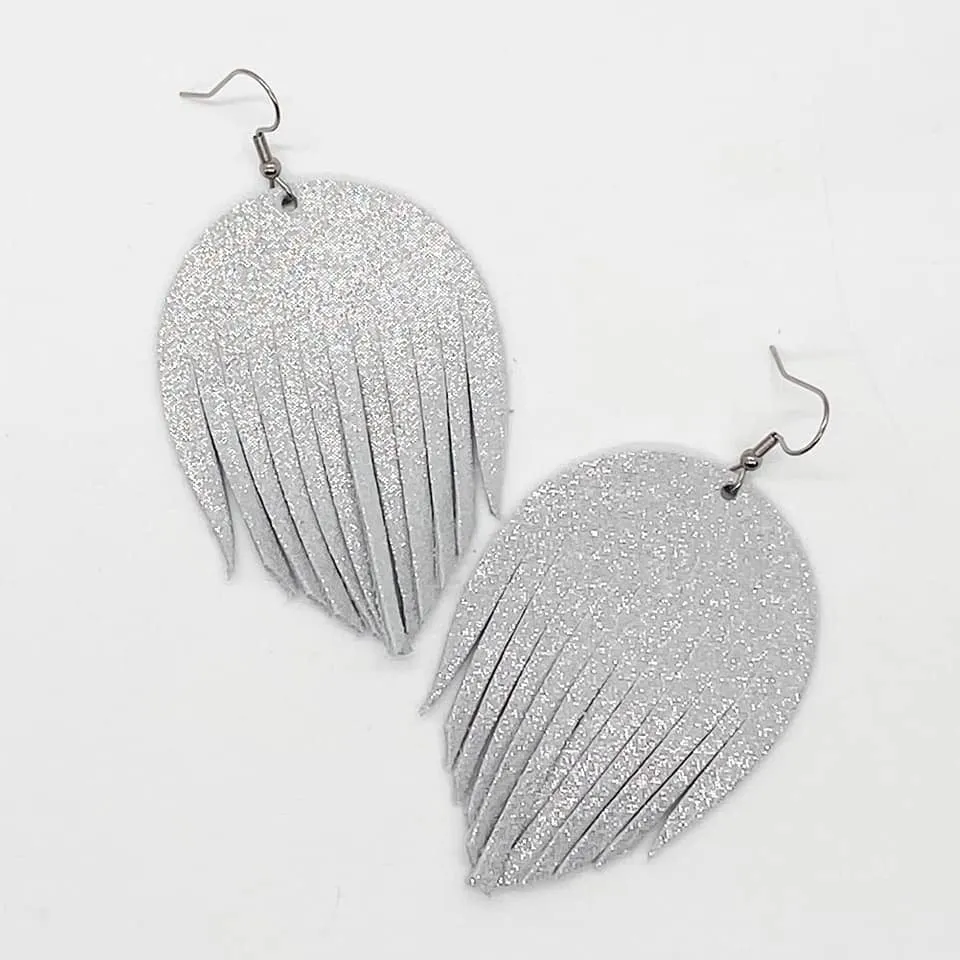 White Glitter Leather Fringies