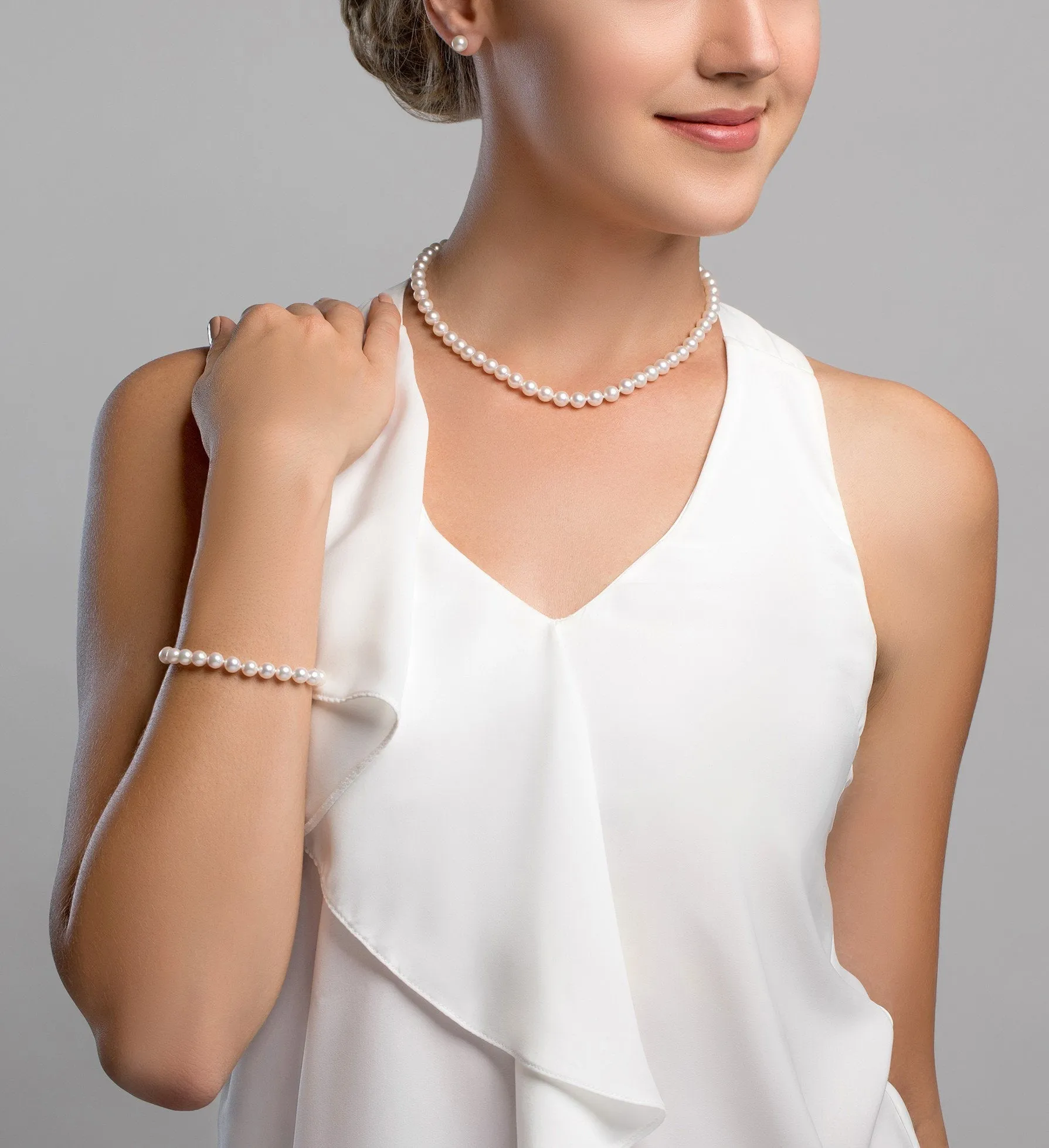 White Japanese Akoya Pearl 3-Piece Jewelry Set, 6.0-6.5mm