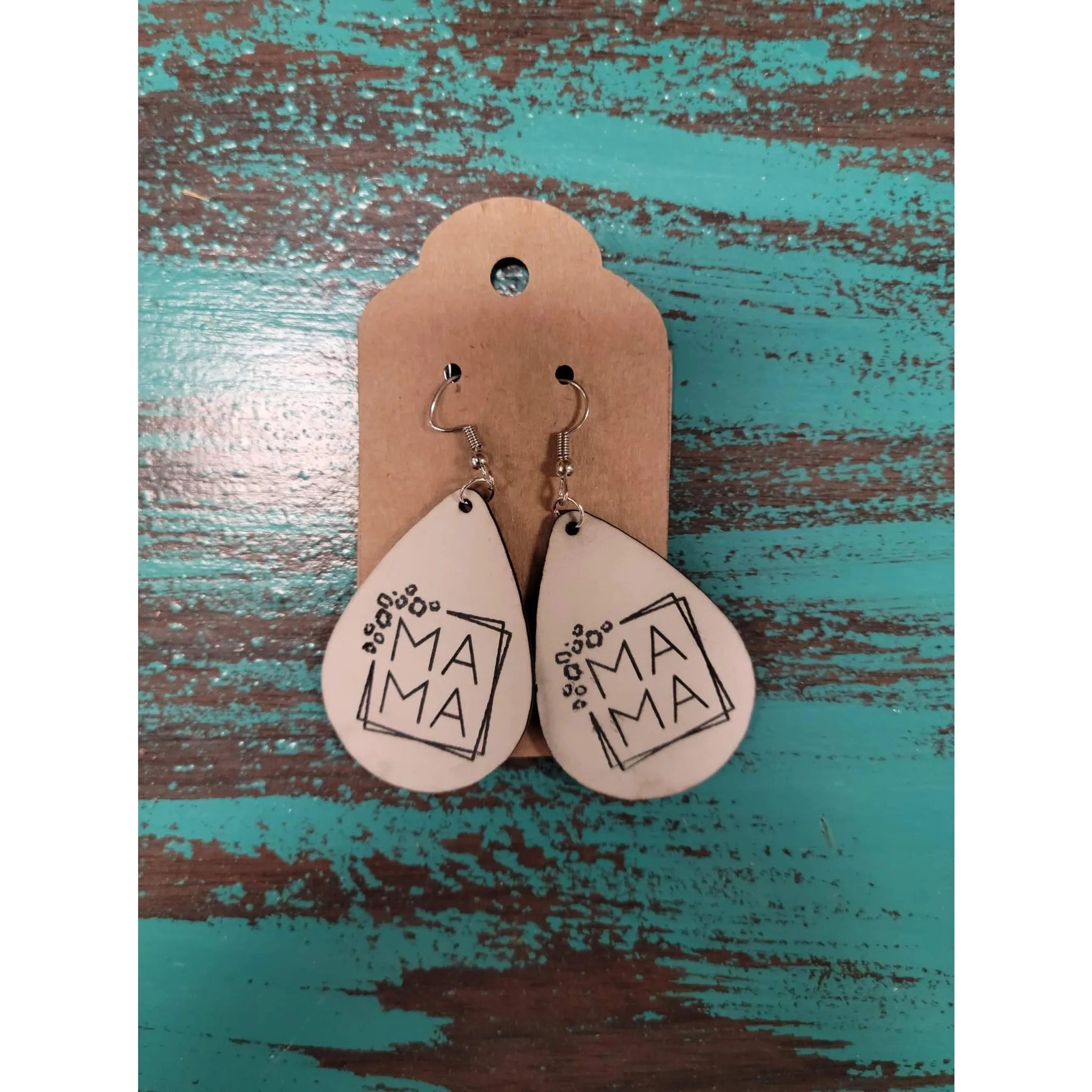 White Marble Mama Leather Earrings