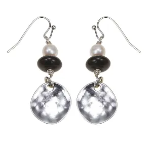 WHITE PEARL BLACK BEAD DROP EARRINGS #295BK3401