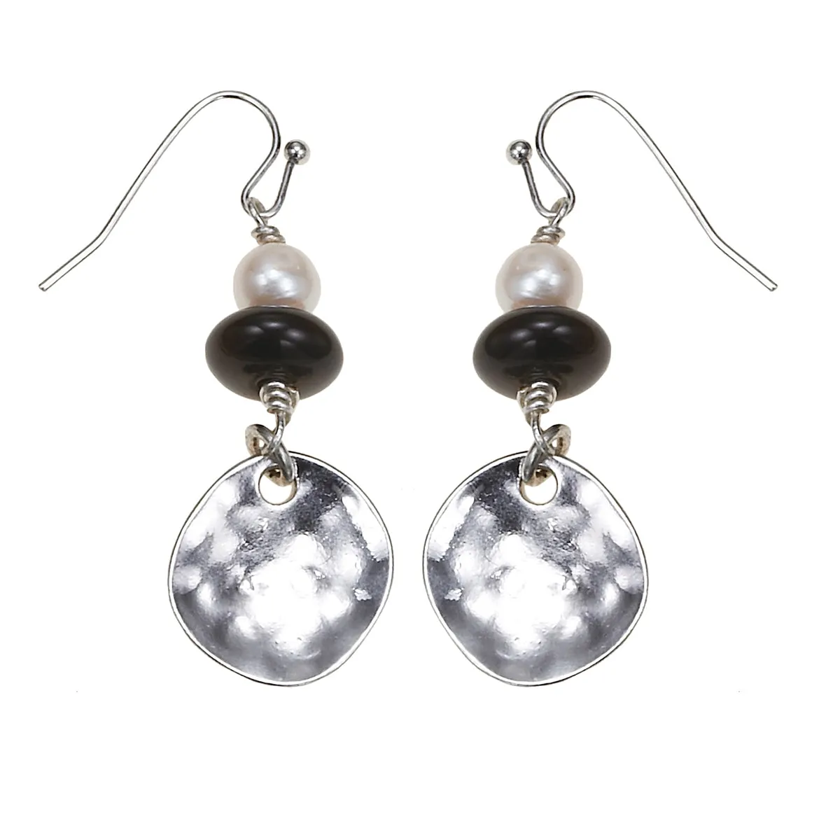 WHITE PEARL BLACK BEAD DROP EARRINGS #295BK3401