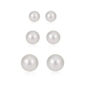 WHITE PEARL SET OF 3 SILVER STUD EARRINGS #HNE86599SLWT (GB18)