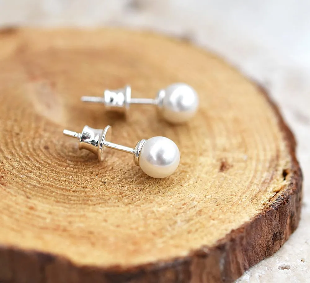 White Pearl Silver Stud Earrings