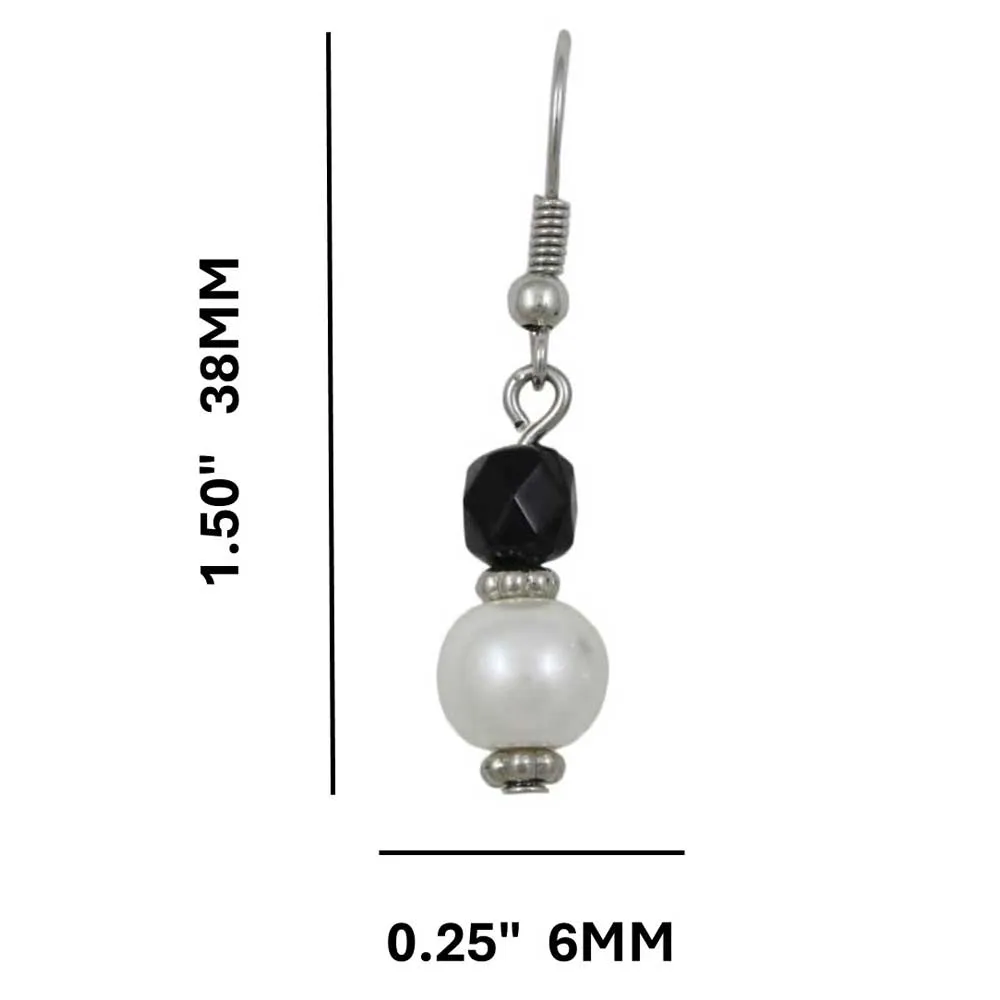 White Pearl with Black Bead Dangling Pierced Earring - PT723E