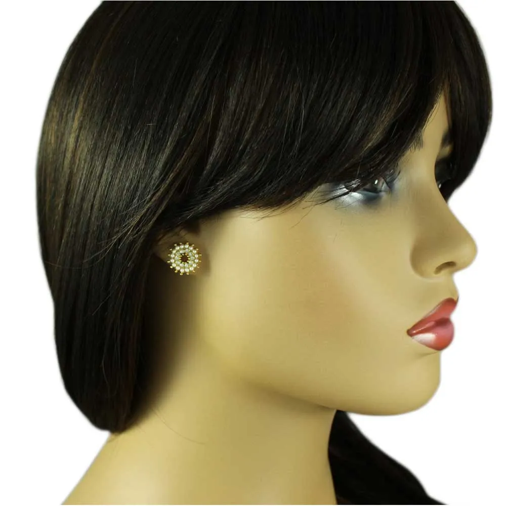 White Seed Pearls with Clear Crystals Pierced Earring - PRE401