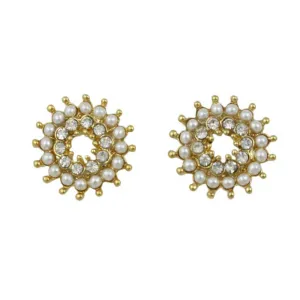 White Seed Pearls with Clear Crystals Pierced Earring - PRE401
