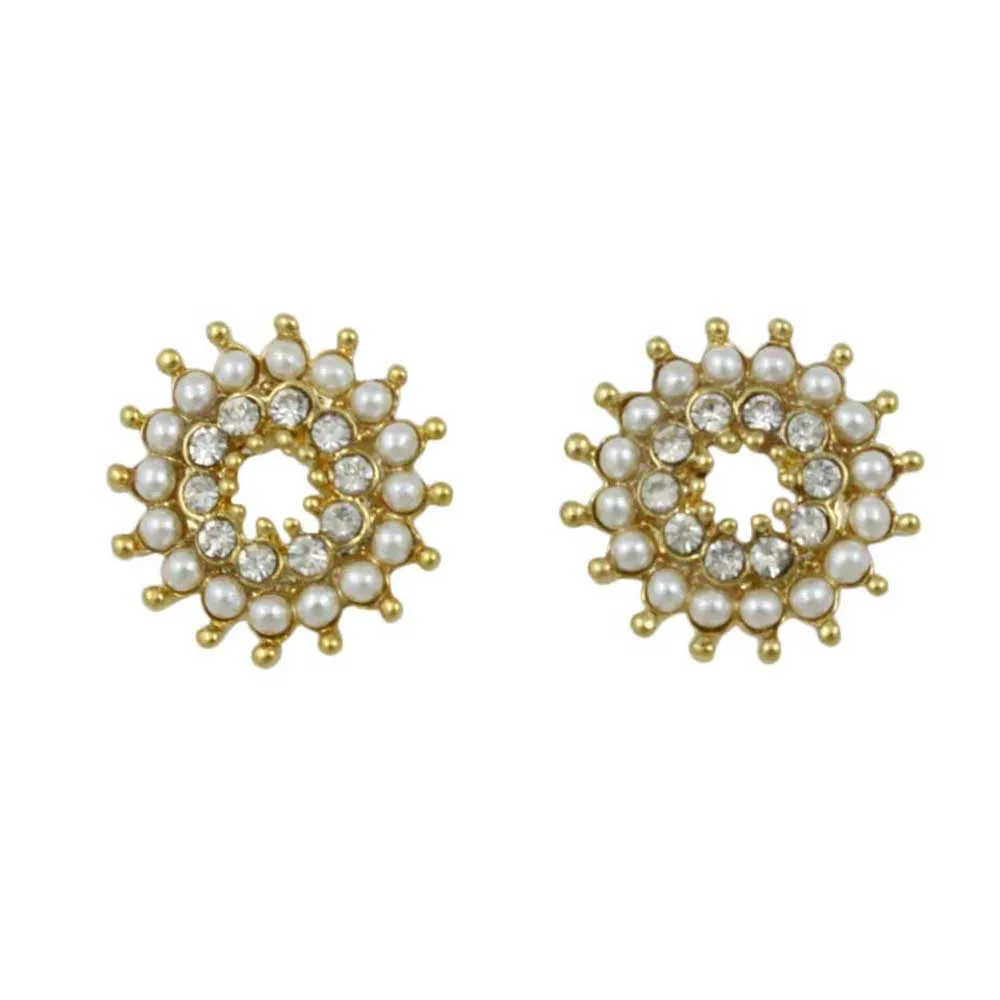 White Seed Pearls with Clear Crystals Pierced Earring - PRE401