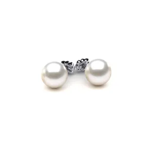 White South Sea Pearl Stud Earrings, 9.00mm