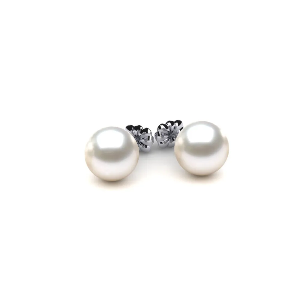 White South Sea Pearl Stud Earrings, 9.00mm