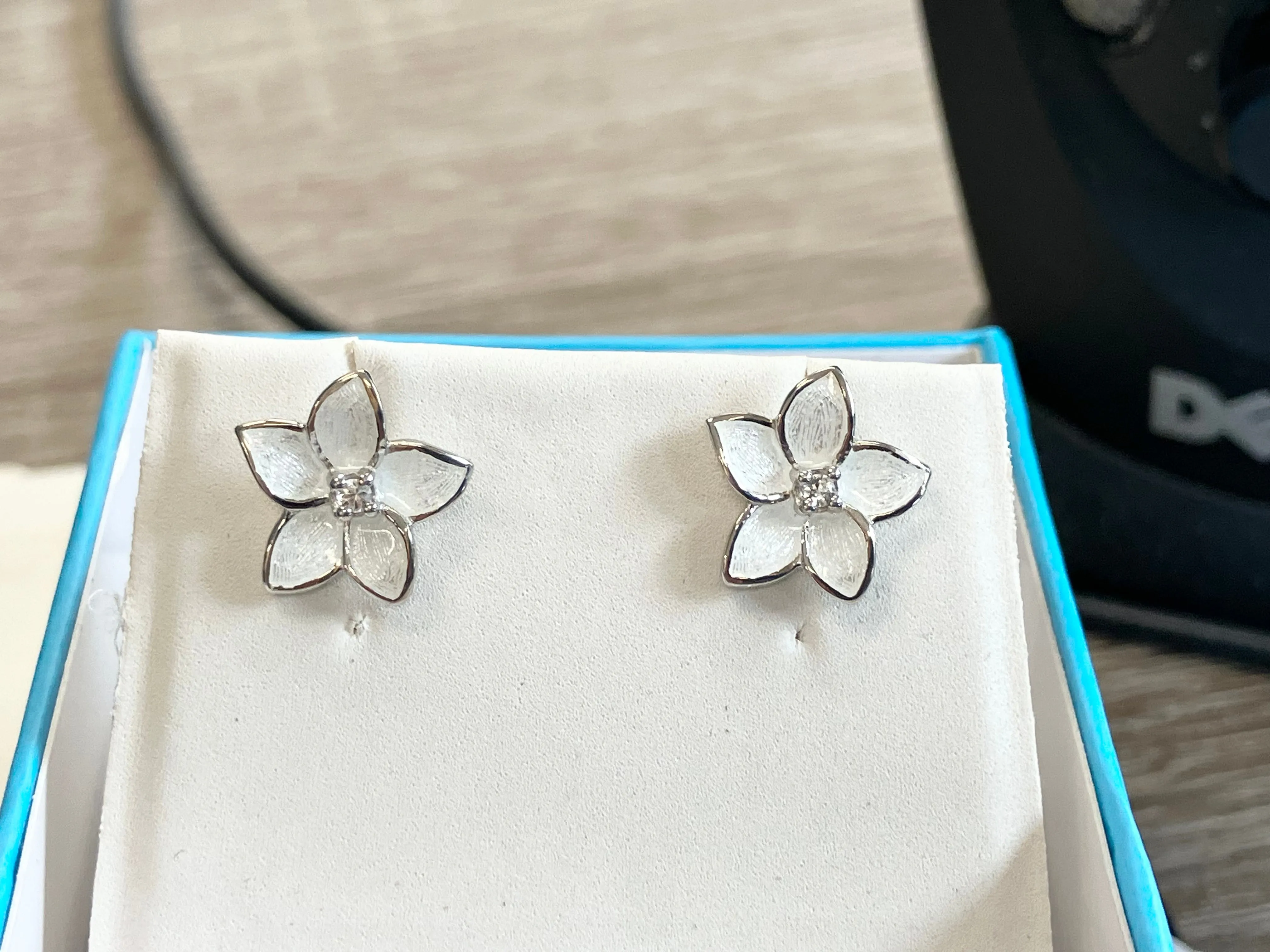 White Stephanotis Flower Earrings With White Sapphire