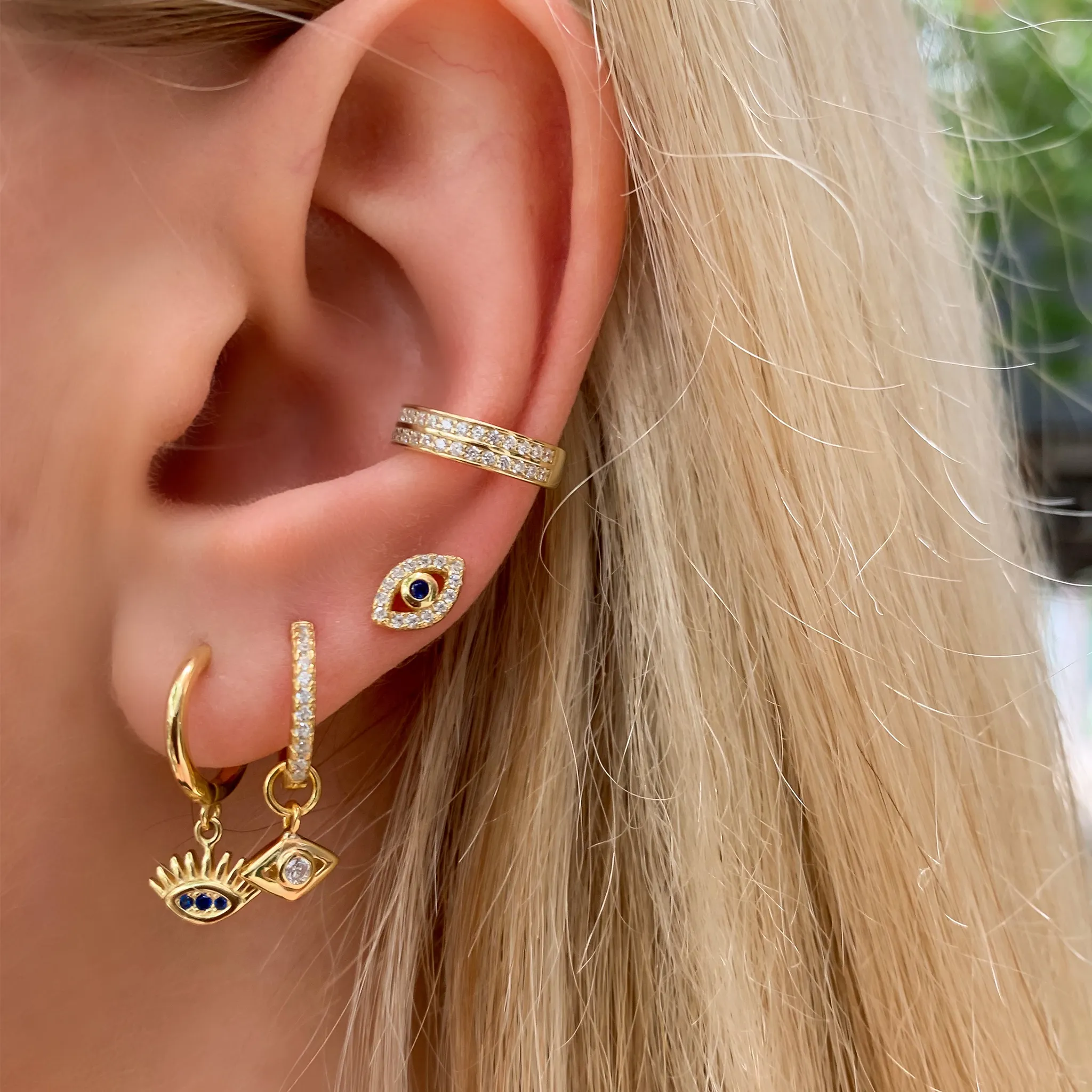 Wide-Eyed Charm Huggie Hoops
