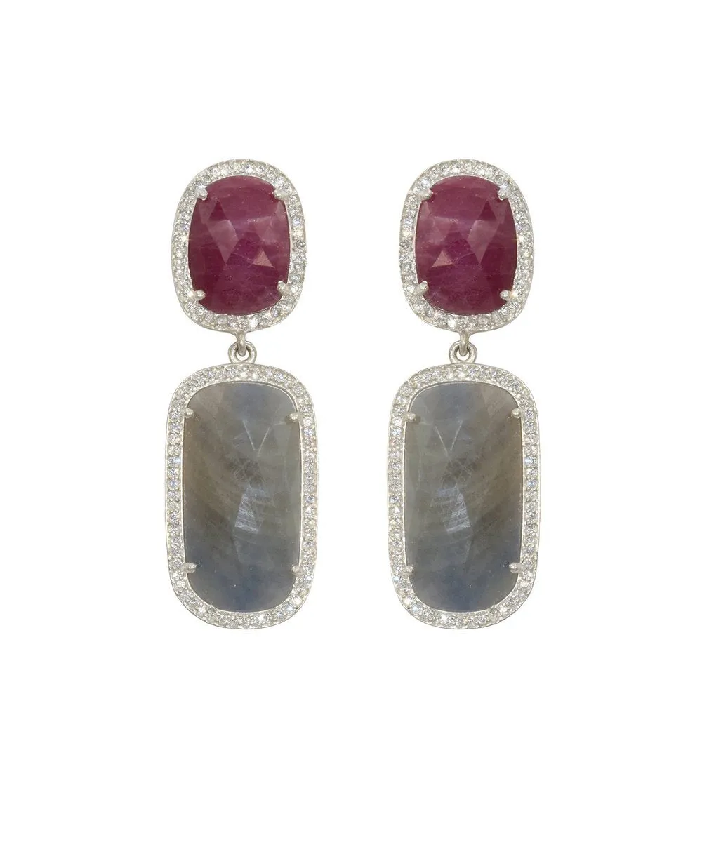 Wine/Grey Sliced Sapphire Earrings