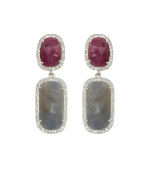 Wine/Grey Sliced Sapphire Earrings
