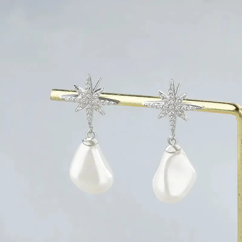 Women Sterling Silver Baroque Pearl Earrings