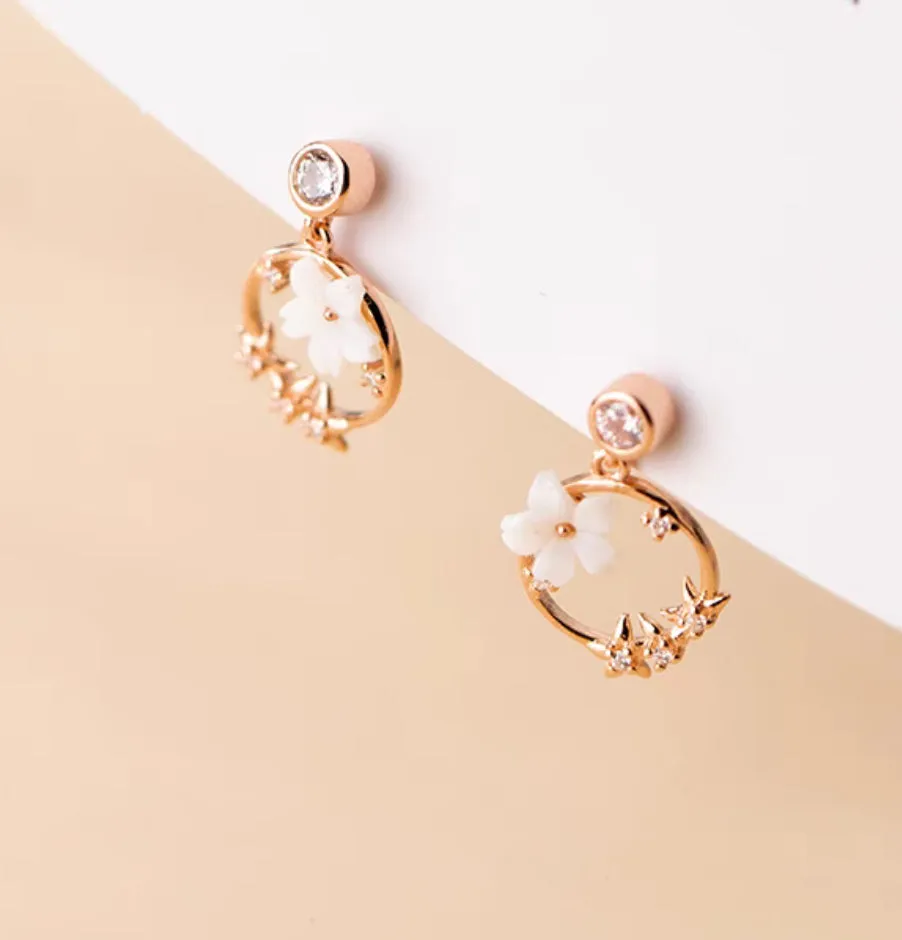 Wreath Flower Dangle Stud Earrings-SS081