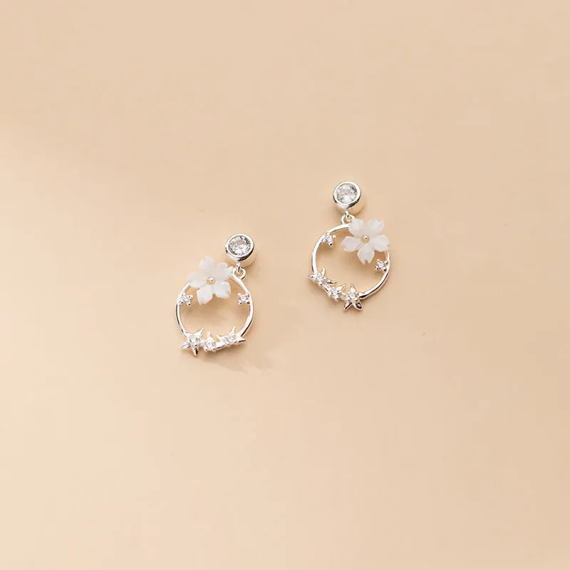 Wreath Flower Dangle Stud Earrings-SS081