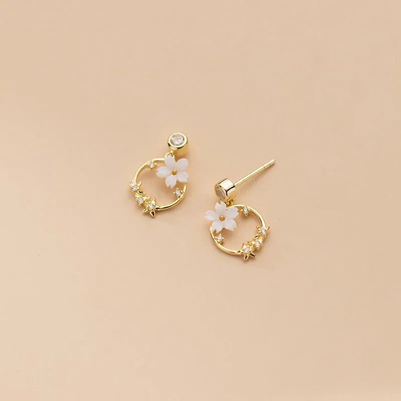 Wreath Flower Dangle Stud Earrings-SS081