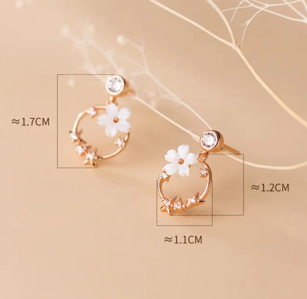 Wreath Flower Dangle Stud Earrings-SS081
