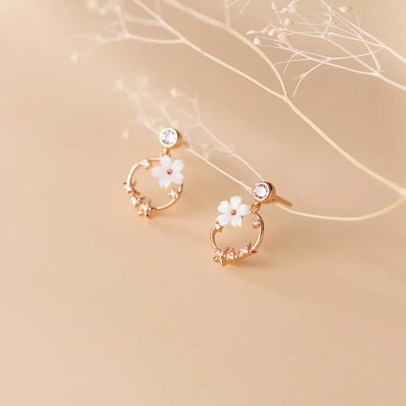Wreath Flower Dangle Stud Earrings-SS081
