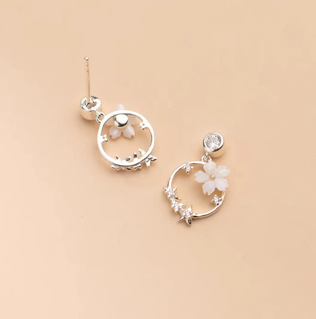 Wreath Flower Dangle Stud Earrings-SS081