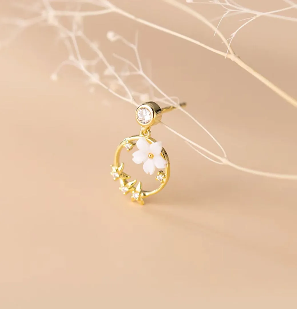 Wreath Flower Dangle Stud Earrings-SS081