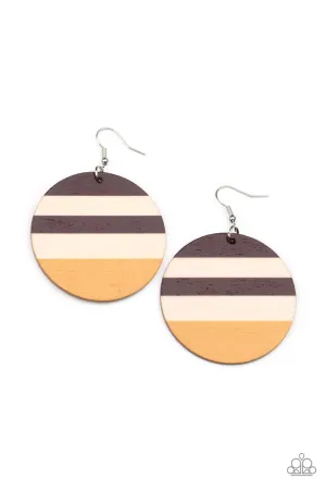 Yacht Party - Yellow - Striped Wooden Disc Paparazzi Fishhook Earrings