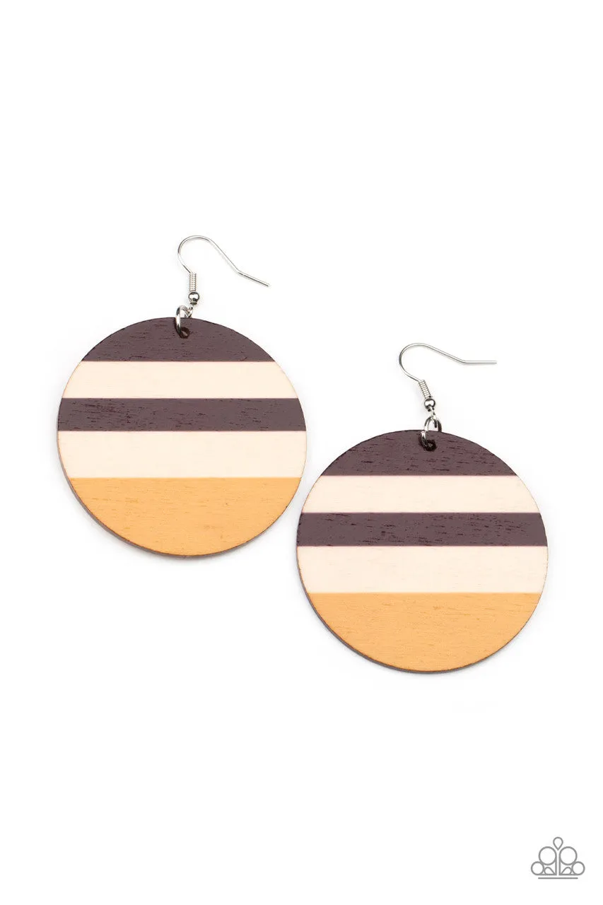 Yacht Party - Yellow - Striped Wooden Disc Paparazzi Fishhook Earrings