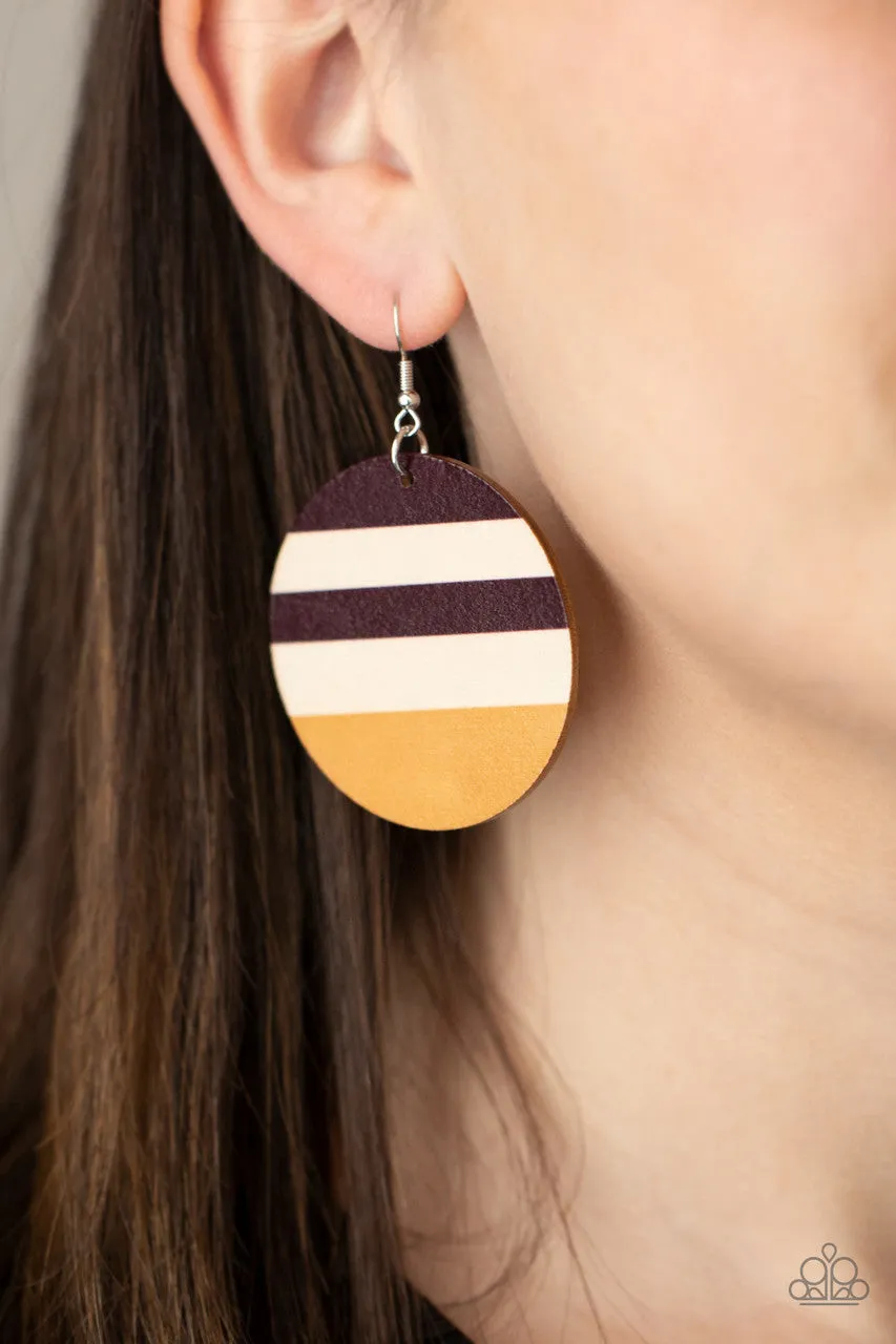 Yacht Party - Yellow - Striped Wooden Disc Paparazzi Fishhook Earrings